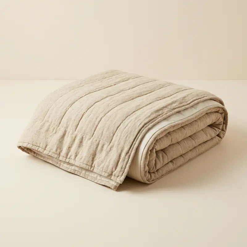 Ashby stonewashed linen coverlet in Oat