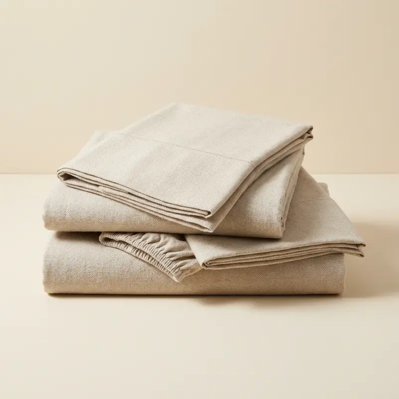 Ashby brushed flannel sheet set in Oat herringbone