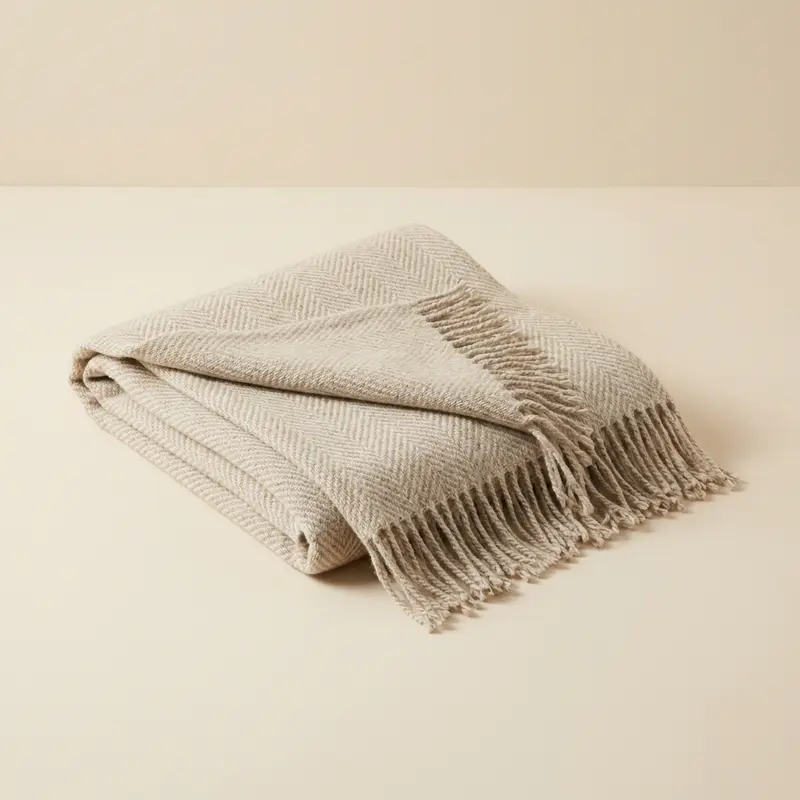 Ashby herringbone wool throw in Oat