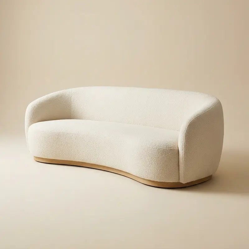 Calder bouclé curved sofa in Cream bouclé