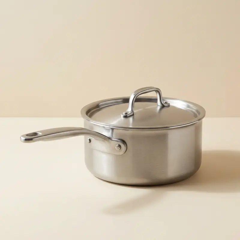 Hale tri-ply saucepan with lid in Brushed steel