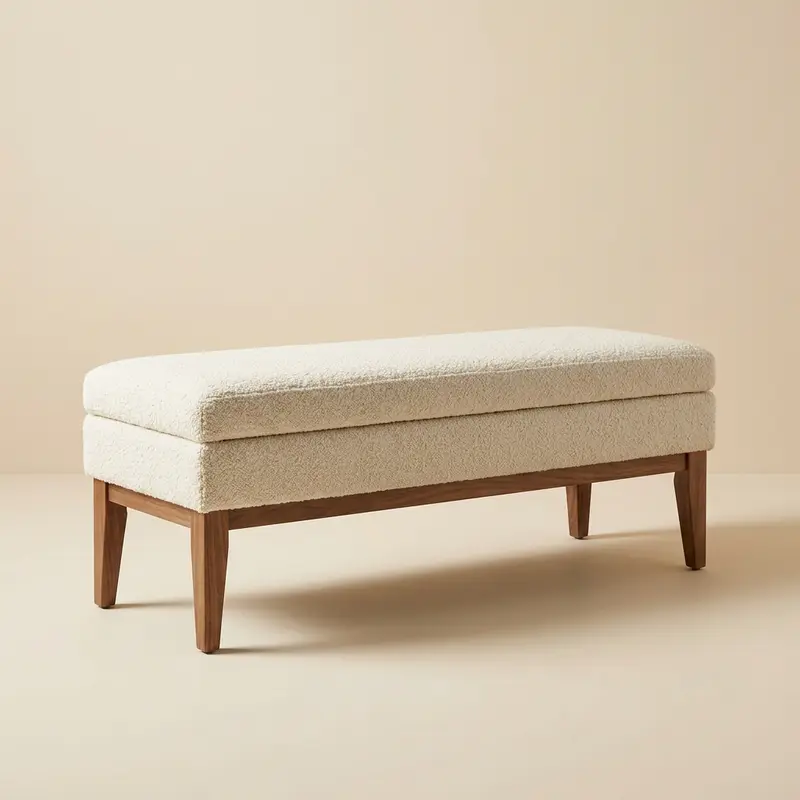 Hollis bouclé end-of-bed bench in Cream bouclé