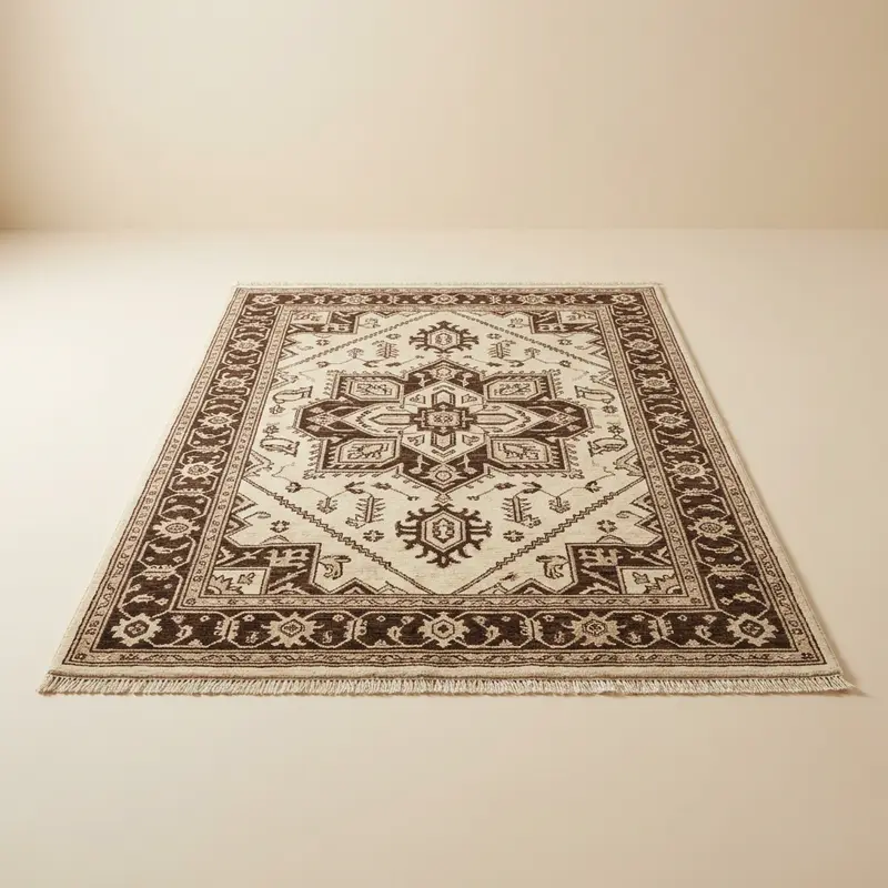 Kestrel hand-knotted wool rug in Cream / espresso