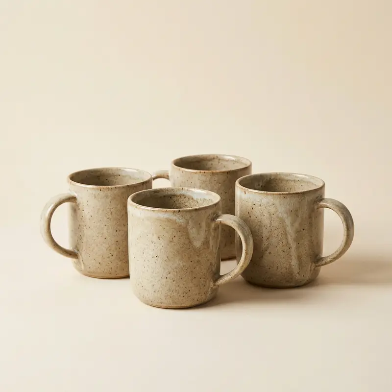 Oriel stoneware mugs, set of 4 in Oat glaze