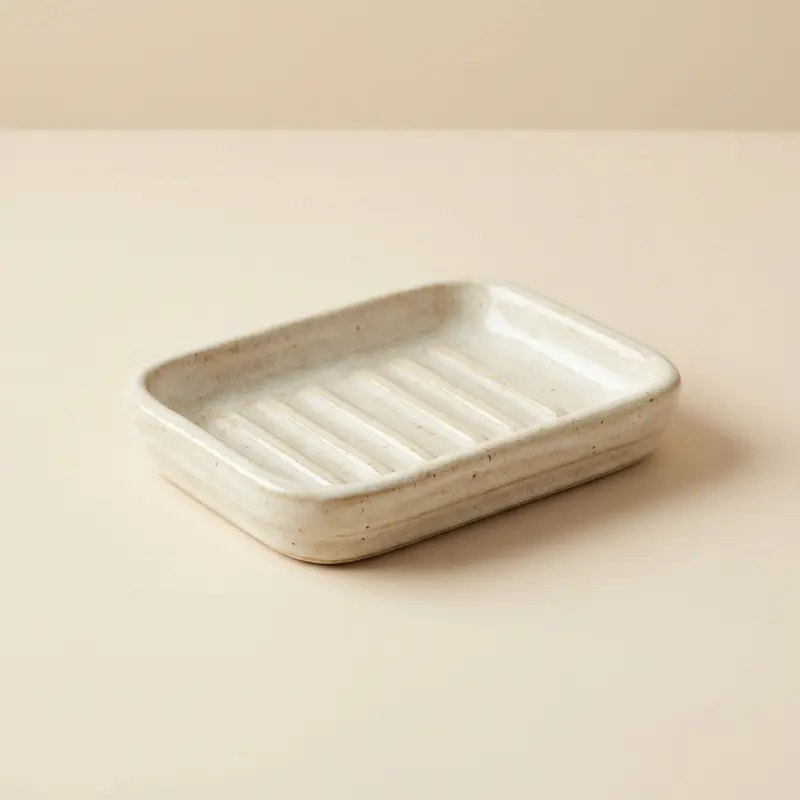 Oriel stoneware soap dish in Oat glaze